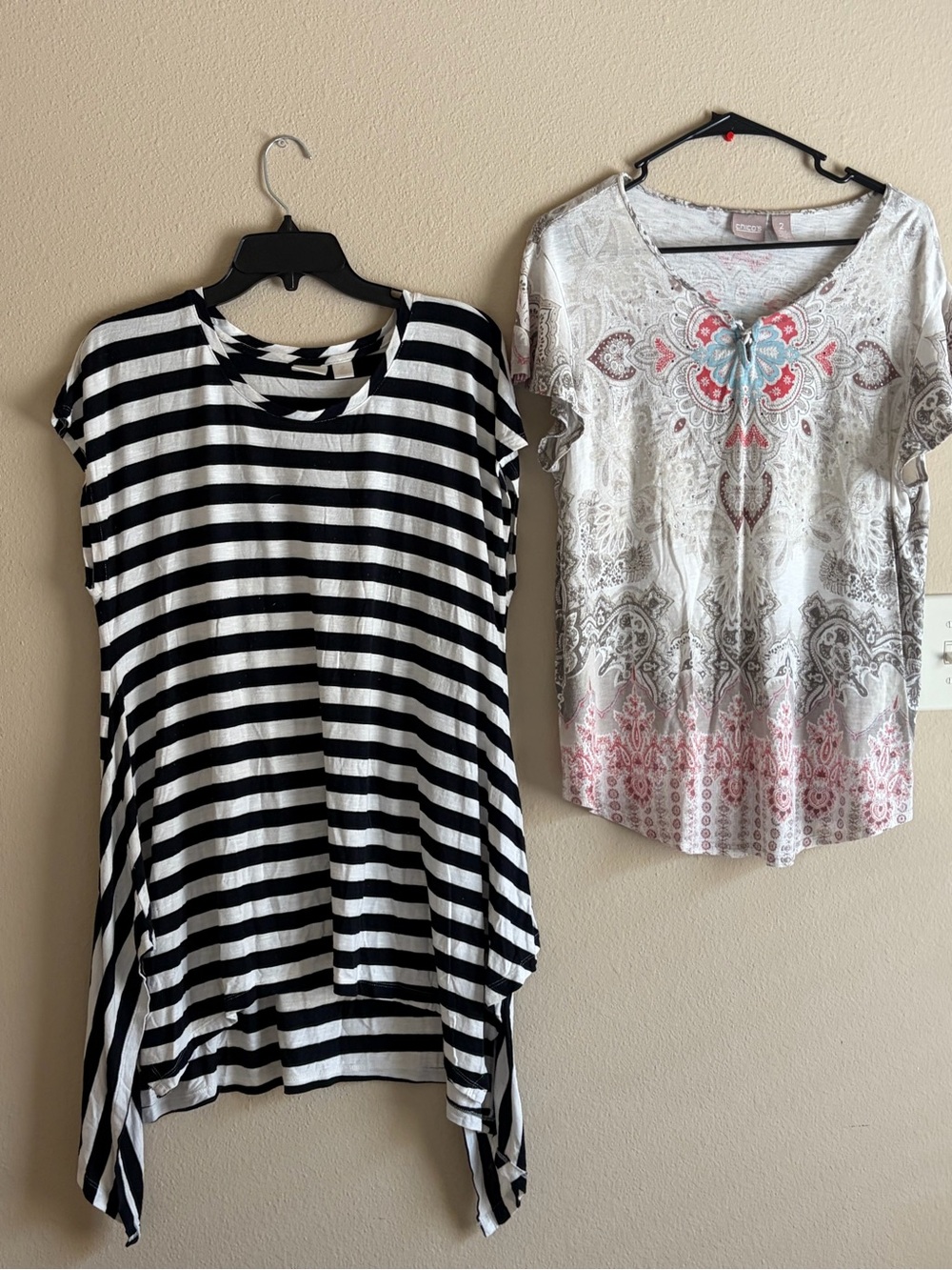 Chicos size 2 bundle.Black & White Striped , multicolor paisley Short Sleeves.